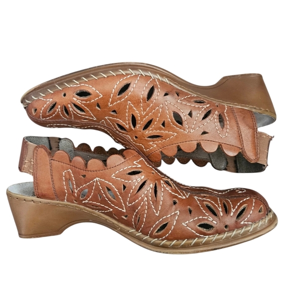 Rieker Anti-Stress Brown Leather Slingback Shoes With Cut Out Detailing 9 Eu 39 - Picture 3 of 9